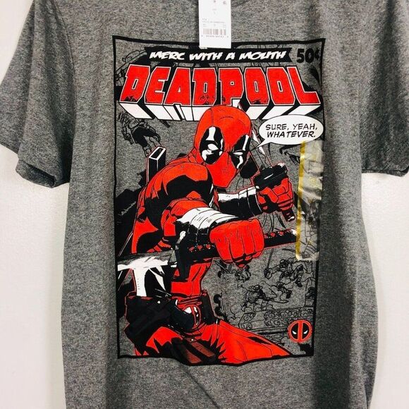 Marvel Comics Deadpool Mens S Gray Red T-Shirt Short Sleeve New - Picture 2 of 7